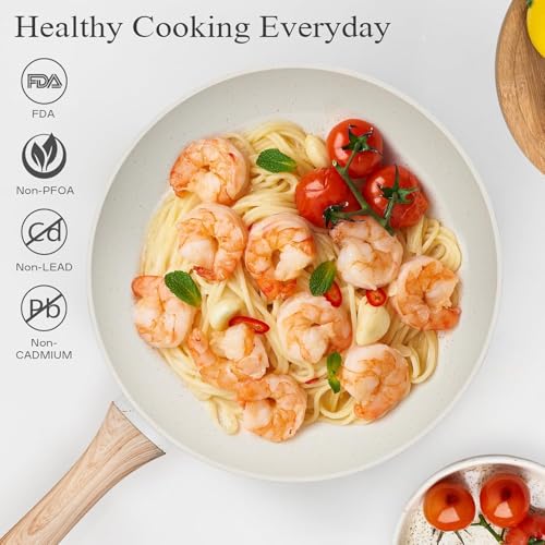 0TO1 12-Piece Cooking Set, طقم قدور, قدور جرانيت, Granite Coating Pots and Pans for All Stoves Including Induction, Oven Safe White Cookware Set