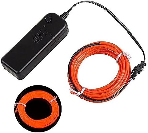 JinQiu 16.4ft Neon Glowing Strobing Electroluminescent EL Wire Light with Battery Pack Controller for Parties, Halloween, Automotive, Advertisement Decoration (Red)