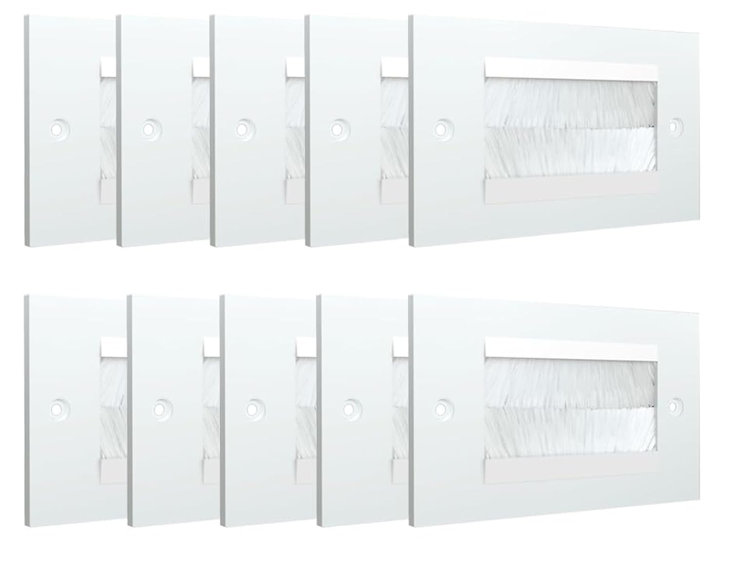 rhinocables AV Cable Brush Faceplate | Double Gang White Entry Plate for HDMI, Power & Ethernet Leads | Pass-Through Cover for TVs & Projectors | Wall-Mount with Screw Fixings (White Brush, 10 Pack)