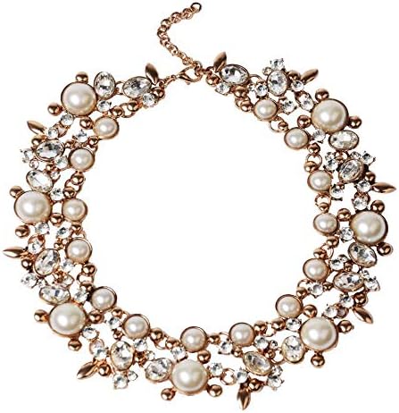 Mozhuo Vintage Faux Pearls Statement Necklace for Women Glass Choker Collar Chain Bib Necklace Novelty Costume Jewelry