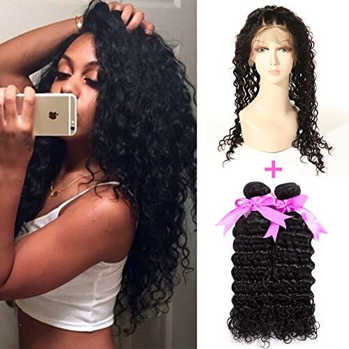 ANNMODE hair Deep Curly Brazilian Human Hair Ear To Ear 360 Lace Frontal Closure With Bundles Full Frontal Lace Band Closure With Human Hair Weaves 14 16+12inch