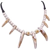 LARVOVUE Ceramic Bead Resin Tooth Necklace for Men Women Caveman Necklace