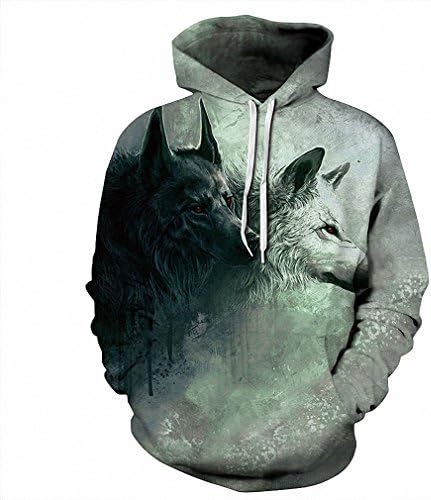 Solpai Unisex 3D Digital Printed Graphic Pullover Hooded Sweatshirts Animals Sweatshirts Men women Hooded Hoodies With Hat Print Wolf Lion Cat Horse Thin 3d Sweatshirts DM198 L