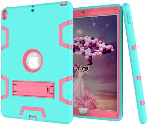 PPSHA iPad Pro 10.5 Case, [Heavy Duty] [Kickstand] High Impact Hybrid Shockproof Rugged Protective Case for Apple iPad Pro 10.5-inch 2017 Model (Teal+Rose)