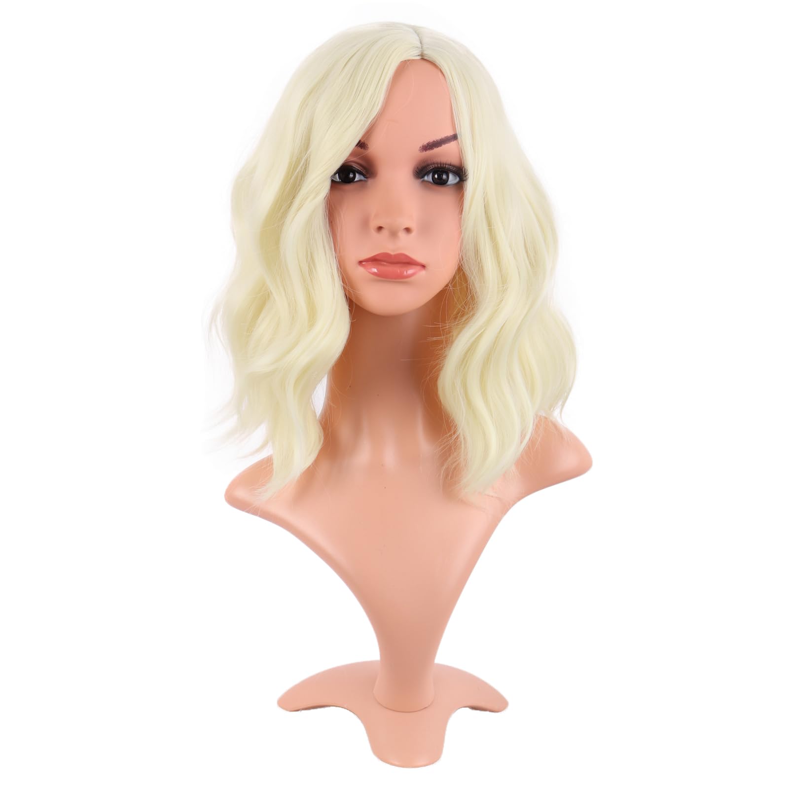 MapofBeauty 14 Inch/35 cm Bob Wavy Short Curly Body Wave Cosplay Anime Synthetic Hair Party Wig (Light Blonde) — image 1