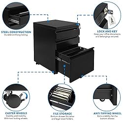 Mount-It! Black 3 Drawer Mobile File