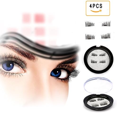 False Magnetic Eyelashes - 3D Reusable Fashionable Black Color, Ultra Thin, No Glue Needed for Natural Longer Thicker Eyelash Look,4 Pcs/1 Pairs
