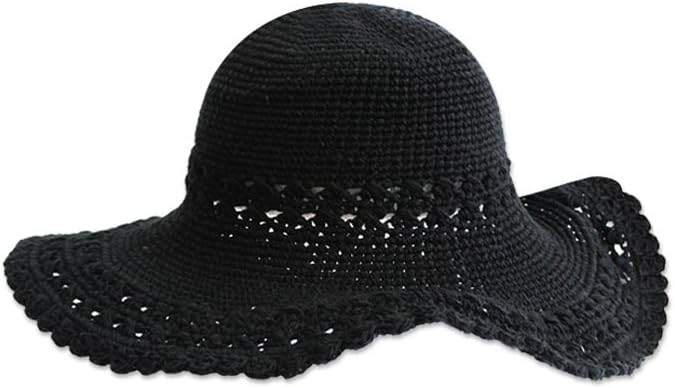 JJNINE Women's JJNINE Women's Simple Crochet Wide Brim Hat One Size Black