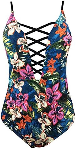 Sondiborn Swimwear Women's One Piece Criss Cross Front Swimsuit Solid Color Floral Print Monokini