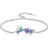 LONAGO Hummingbird Bracelet for Women 925 Sterling Silver Flower with Hummingbird Link Bracelet