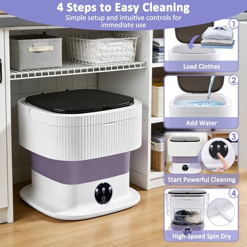 Mini Lavadora Portátil Plegable de 10L, Lavadora Compacta con 3 Modos de Lavado y Cesta de Centrifugado Extraíble, Residencias de Estudiantes, Acampadas y Viajes
