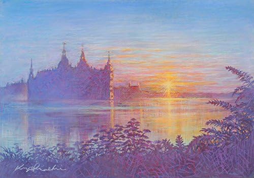 北欧 風景画 絵画 デンマーク 石井清 フレデリクスボー城の朝 額付き パステル画 セール特別価格