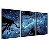 Kreative Arts Night Starry Sky Surrounded by Trees Forest Canvas Wall Art Prints Landscape Canvas Picture Wall Decal for Home Decoration Ready to Hang