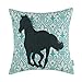 CaliTime Canvas Throw Pillow Cover Shell for Couch Sofa Home Decoration 18 X 18 Inches Turquoise Geometric Pattern with Black Horse