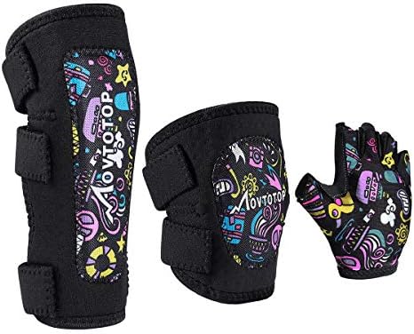 MOVTOTOP Kids Knee and Elbow Pads with Bike Gloves Toddler Protective Gear Set for Skateboard, Roller-Skating, Protective Gear Set for Girls Boys Children