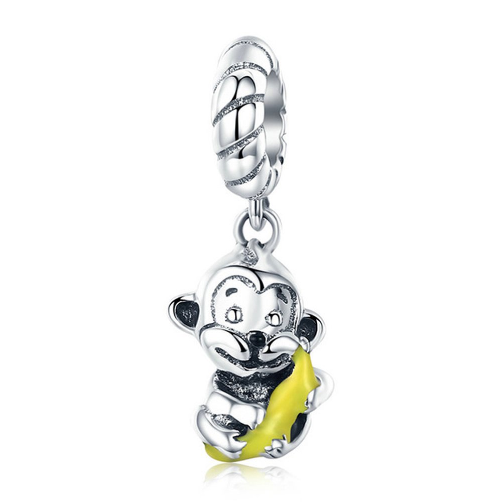 EyeCandy UK Monkey & Banana 100% 925 Sterling Silver Animal Collection Cute Monkey & Banana Love Charm fit Charm Bracelet Bangle DIY Jewellery
