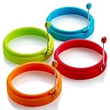 New Silicone Egg Rings 4 Pack-Perfect Round Non Stick Fried Egg Mold Cooking Rings Pancakes Molds For Breakfast, Lunch, Dinner - 4 Color no More Eggy Pan Mess
