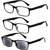 One Power Glasses Reading Sunglasses Quality Spring Hinge Readers, Auto Focus Adjust Eyeglasses For Men and Women, Black Square Frame 3 Pairs
