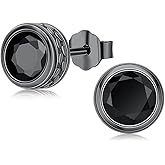 KQ&TTENG 18K Black Gold Plated Round Black Zircon Stud Earrings for Mens Womens Pierced Mens Earrings Jewelry Gift for Father's Day Gifts