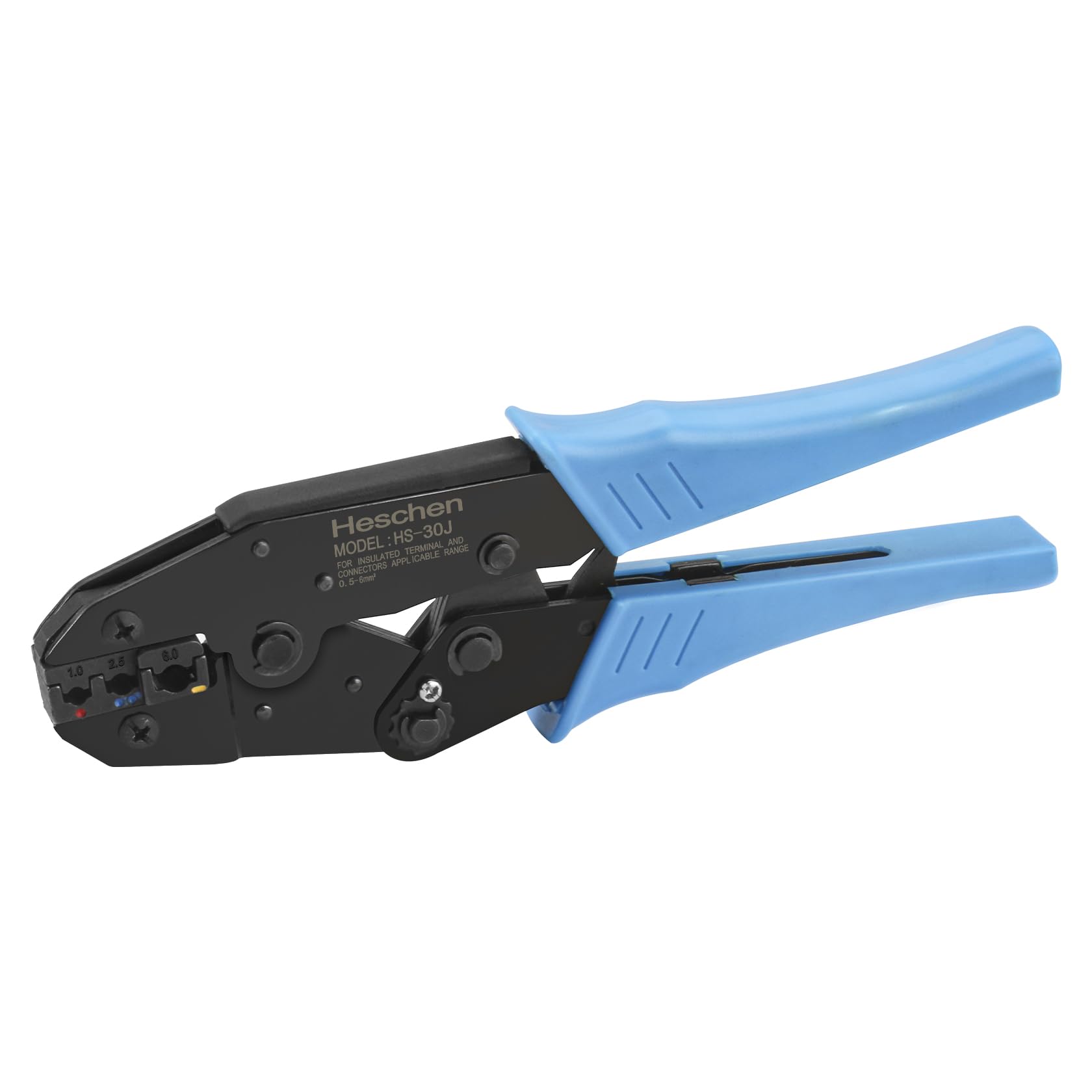 Heschen Ratchet Crimper Plier, HS-30J, Insulated Cable Terminals Crimping Tools, Use for 1-2.5-6 mm² (20-10 AWG), Blue