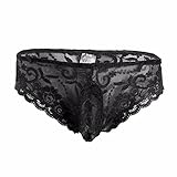 iEFiEL Man Romance Lace Flower Mesh Bulge Pouch Briefs Underwear Sissy Panty Black Large