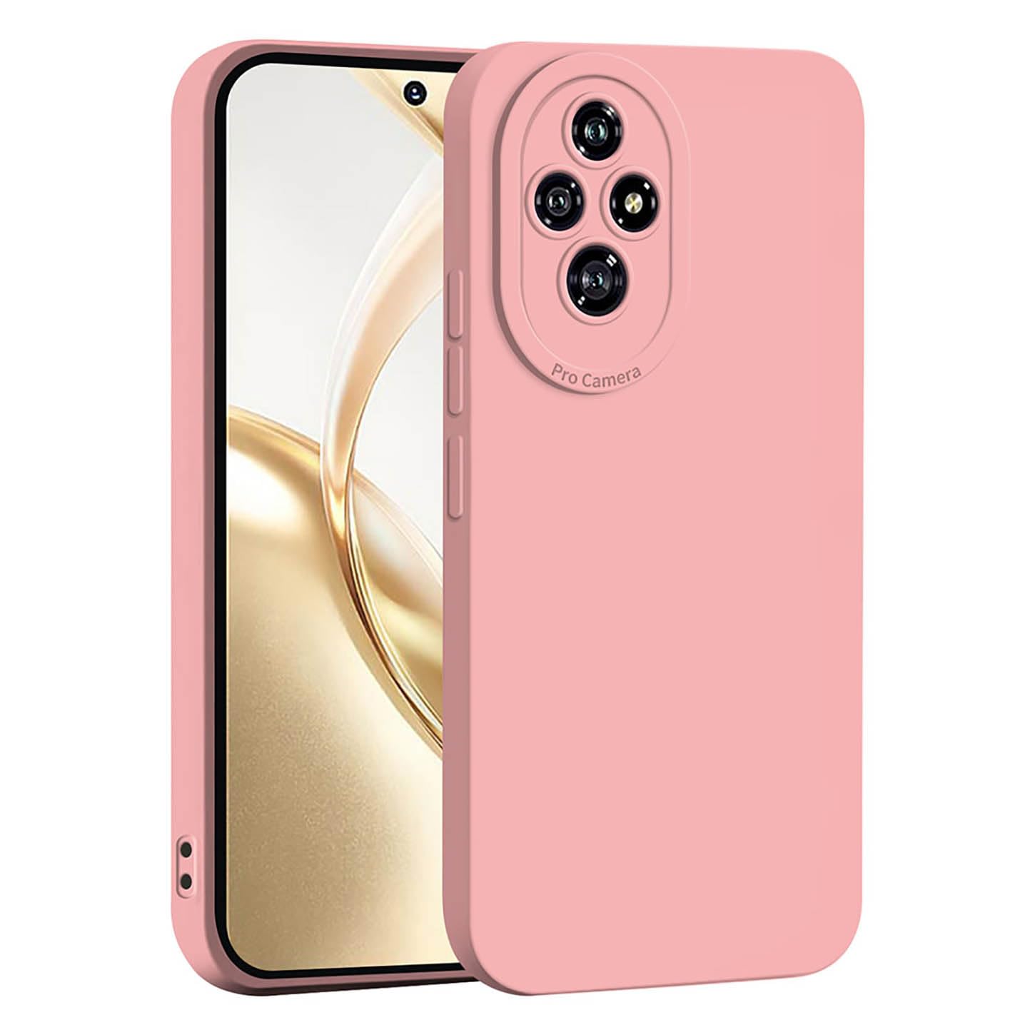 ILING Liquid Silicone Case for Honor 200 Pro 5G, Simple Solid Color Back Soft Gel Rubber Frosted TPU Bumper Shockproof Protective Ultra-thin Phone Case Cover (Pink)