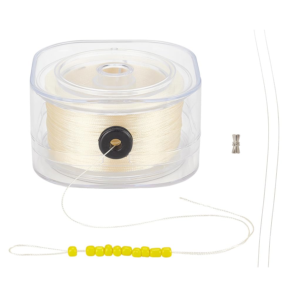 PH PandaHall 225m 0.2mm Braided Beading Thread Bracelet String Jewellery String Seed Bead Threads Sewing Strings with Organizing Case for Jewellery Making Sewing Bracelet DIY Craft, Beige