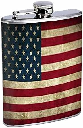 Vintage American Flag Flask D1 8oz Stainless Steel Patriotic Freedom American Heroes Veterans