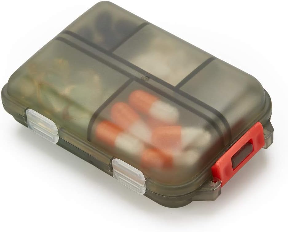 Pill Box Travel Pill Case Portable Pill Organiser Vitamin Medicine Box Pill Dispenser Pill Case Medication Organiser 10 Compartments-Grey
