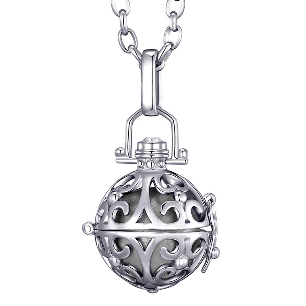 Morella Women Necklace Stainless Steel 70 cm 27,5" with Ornament Pendant with Sound Ball Silver Ø 16 mm 0,63" in a velvet jewelry bag