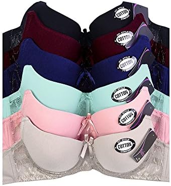 Daily Basic Women Full Cup Plain Lace Bra - 6 Pack (36A, Mix Colors 11)