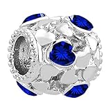 LovelyJewelry Heart Love Blue Synthetic Birthstone Hollow Beads for Charm Bracelets