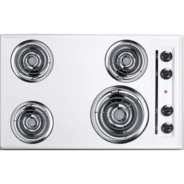 Amazon.com: Summit WEL05 30-Inch Wide 4-Burner Coil Cooktop, White; Classic  Fit; Porcelain Cooking Surface; Safety Burners with Low Wattage Outputs; 3  x 6-Inch Burners; Push-to-Turn Controls : Appliances