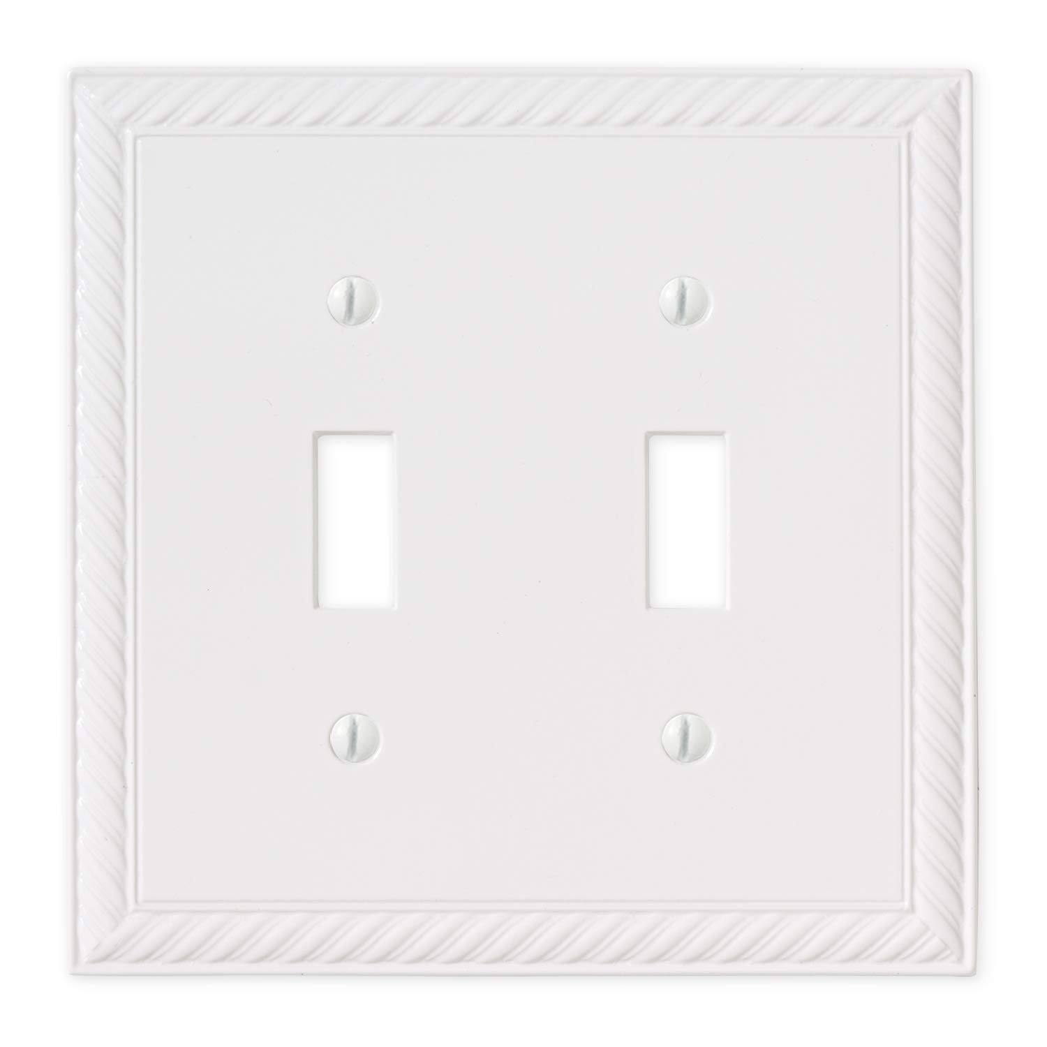 QDÉCOR Double Toggle Light Switch Plate, Electrical Wall Plate 2 Gang Double Switch Cover, Decorative Rope Edge, Bright White Polished
