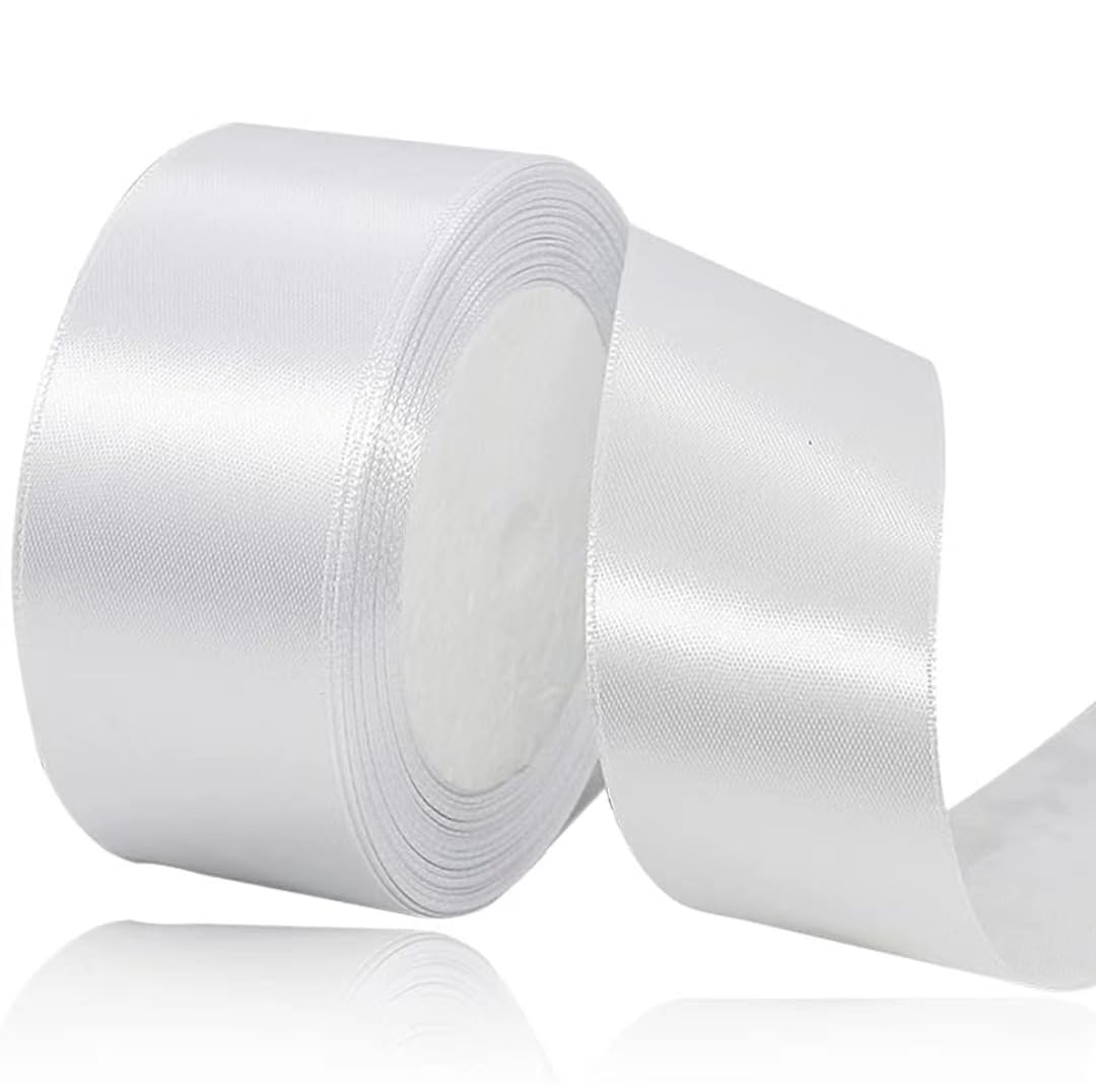 White Ribbon 40mm for Christmas Party Decorations，23 Meters White Satin Ribbon for Gift Wrapping, Crafting, Wedding Party, Christmas, Hair Bows, Floral Bouquets, Anniversaries，Baby Showers