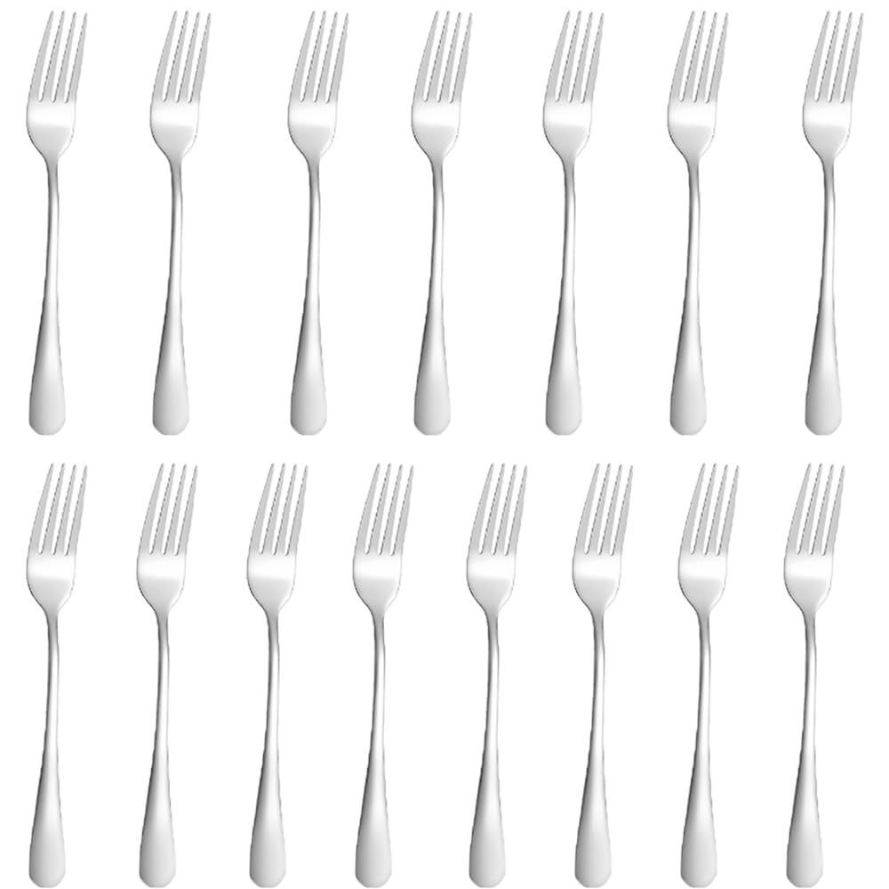 15-Piece Stainless Steel Dinner Forks Set - Mirror Polishing Cutlery for Table, Cake, and Dessert - Home Kitchen & Restaurant Use