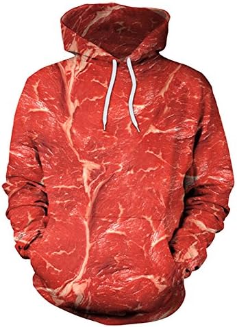 NAYINLAN Unisex 3D Food Beef Print Hooded Sweatshirt Pullovers Hoodies,XXL/XXXL