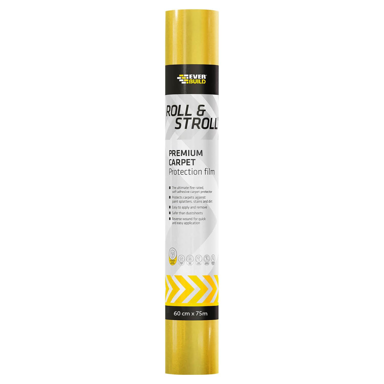 Everbuild ROLL75 Roll and Stroll Premium Carpet Protector | Self Adhesive Floor Protection for Carpets, Yellow, 600mm x 75 m