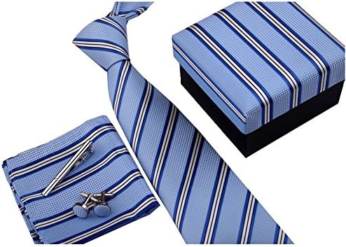 Ysiop Formal Neck Ties Clips Pocket Square and Cufflinks Set for Business Men 07