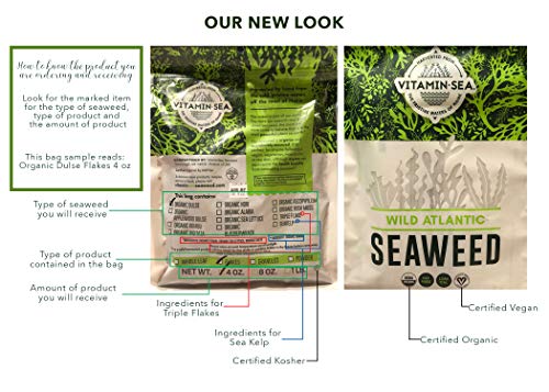 VITAMINSEA Organic Wakame Whole Leaf - 4 oz / 112 G Seaweed - Maine Coast Sea Vegetables - USDA & Vegan Certified - Kosher - Perfect for Keto Diet - Atlantic Ocean - Sun Dried - Raw - Wild (WW4)