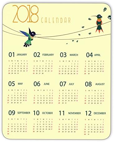 2018 calendar and cute birds mouse pad, Natural Rubber Mouse Pad, Quality Creative Wrist-protected Wristbands Personalized Desk, Mouse Pad (9.5 inch x 7.9 inch)