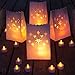 Frux Best Flameless Tealights + Bonus Luminary Bag Set, 24 Battery Operated LED Tea Lights & 12 Star Luminary Bags, Fake Candles with Realistic Flame, 80+ Hours of Safe LED Flamesless Candlelight primary