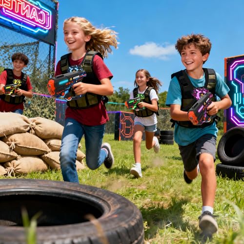 VATOS Rechargeable Laser Tag Game with 360° Sensors for 4 Players, 2.4GHz Infrared with Real Time Data Display, Family and Group Game for Kids Teens Gifts