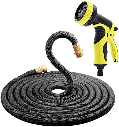 Hysada 100FT Top Strongest Brass Fitting Flexible Expanding Garden Hose on the Planet with Solid Brass Ends Double Latex Core Extra Strength Fabric 9' Function Spray Gun - Black 100ft