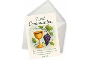 PICTURE THIS PRINTS John 15:5 Bible Verse for First Communion Card, Vine and Branches Communion Greeting Card with Chalice an