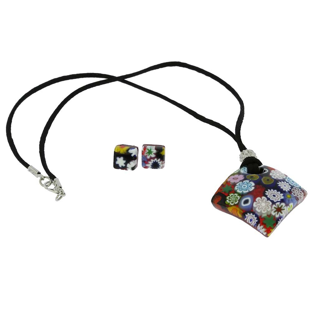 Glass Of Venice Murano Glass Millefiori Necklace and Earrings Set - Diamond