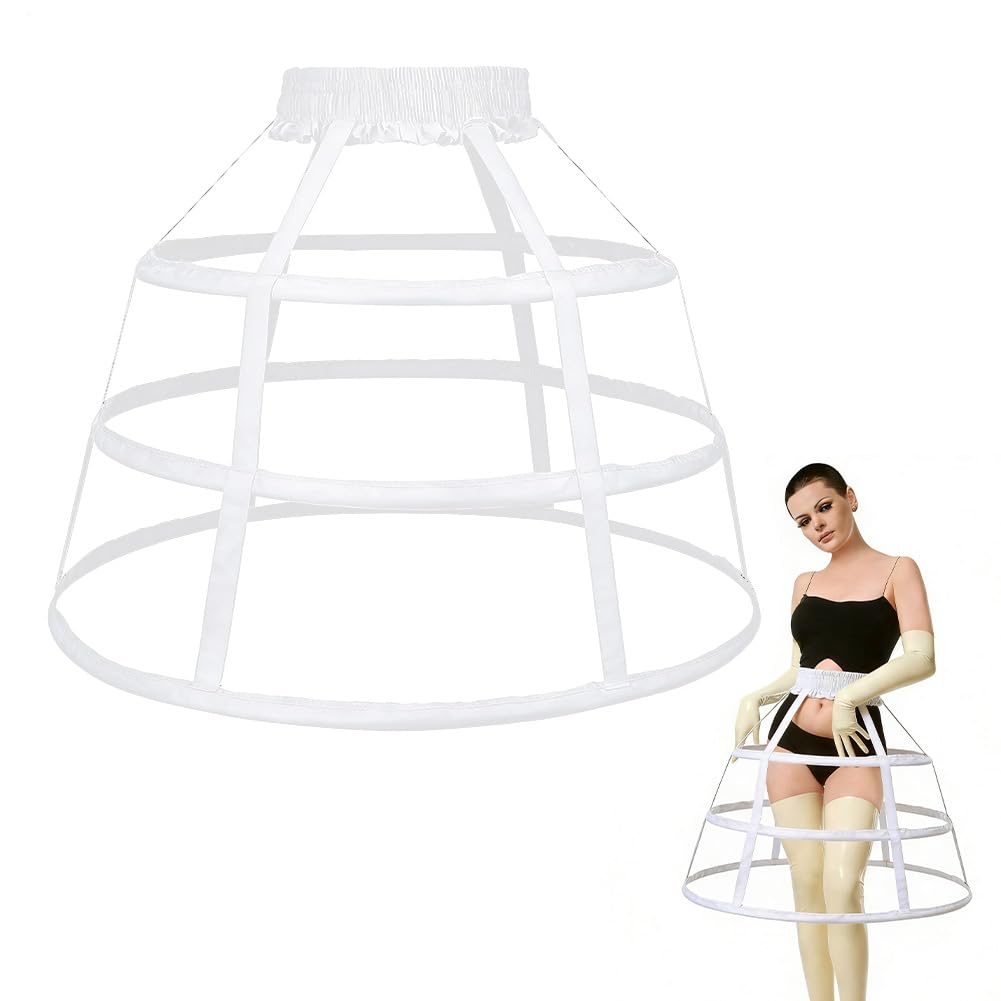 BENECREAT White 3 Hoop Cage Hoop Skirt Petticoat, 500×550mm/19.7×21.7inch Women Victorian Petticoat Hoop Skirt, Dress Pannier Bustle Crinoline Underskirt for Wedding Dress, Christmas, Party