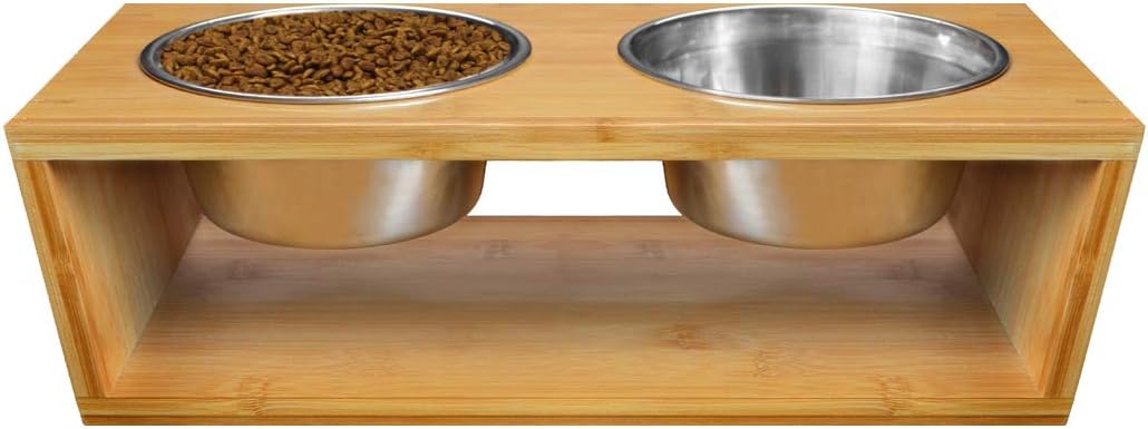 Easeurlife Large/Medium Dog Bowl Stainless Steel No Spill/Non-Skid Silicone Mat Double Pet Bowls Set for Large/Medium Dogs, Black