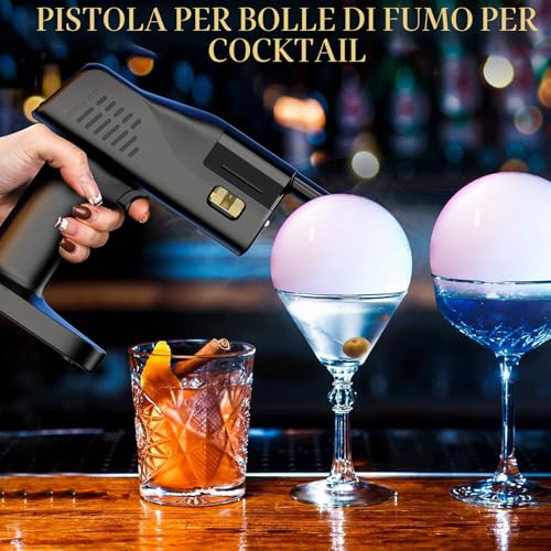 Seihoae Cocktail Bubble Smoke Gun, Funzionamento con un Solo Tasto, Portatile, con Schermo a Colori da 1,4 Pollici, per Baristi, Bar, Feste, Vino, Bevande, Caffè