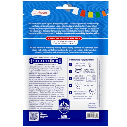 HIMALAYAN CHEW ORIGINAL YAK CHEESE CHEW, BACON, 3 SMALL STICKS, 1.1 OZ, GLUTEN FREE, HEALTHY TREATS, GRAIN & LACTOSE FREE 100% NATURAL, LONG LASTING CHEWS FOR S UNDER 15 LBS